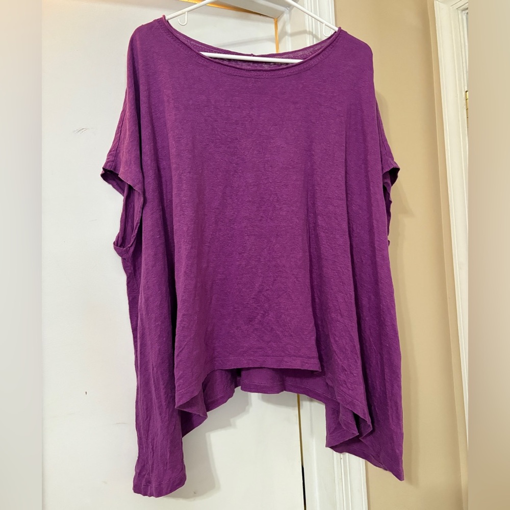 Eileen Fisher 100% Linen Purple Shark Hem Blouse Size Large